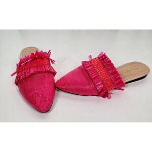 Michelle‎ Mcdowell 7 Carmen Mules Slip On Flats Shoes Pink Raffia Fringe Slides